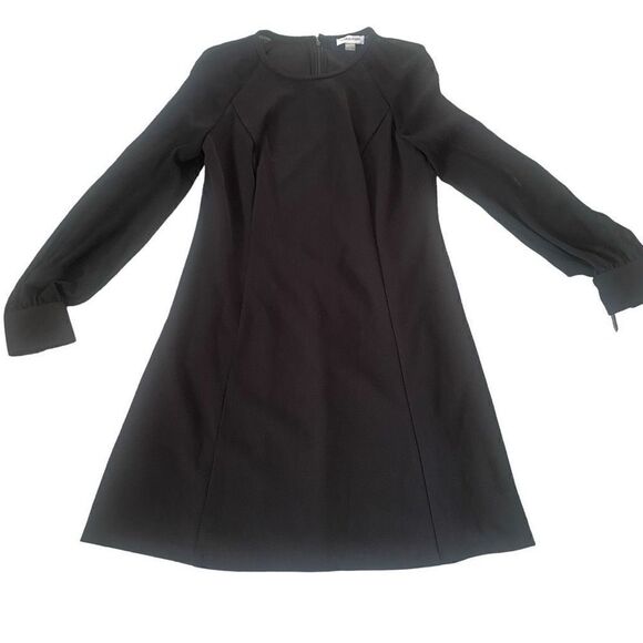 NWT Calvin Klein Puff Sheer Illusion Sleeve Dress Black Midi size 10 Event NEW - Picture 10 of 12